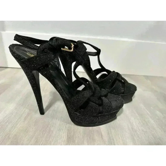 YSL Saint Laurent Women's Tribute Sandal Black‎ Sparkling Size 39 - Picture 3 of 12